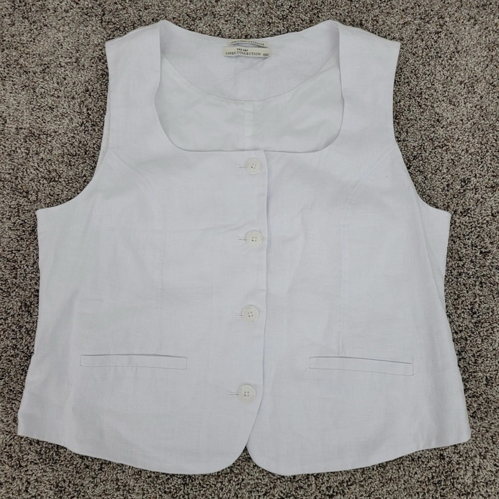 NWOT Abercrombie The A&F Mara Premium 100% Linen Vest Set Top in White - Picture 2 of 3